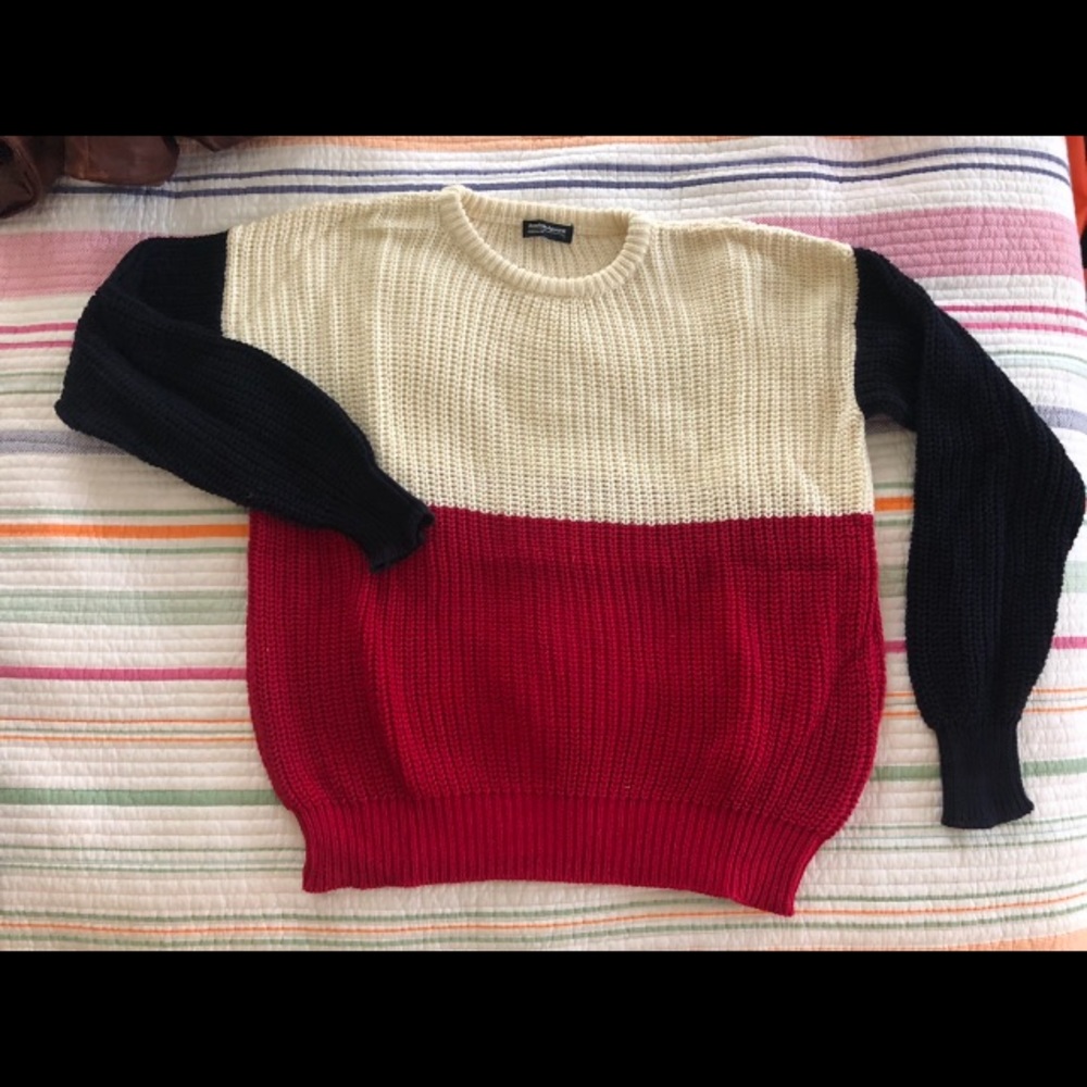Small American Apparel red white navy blue sweater